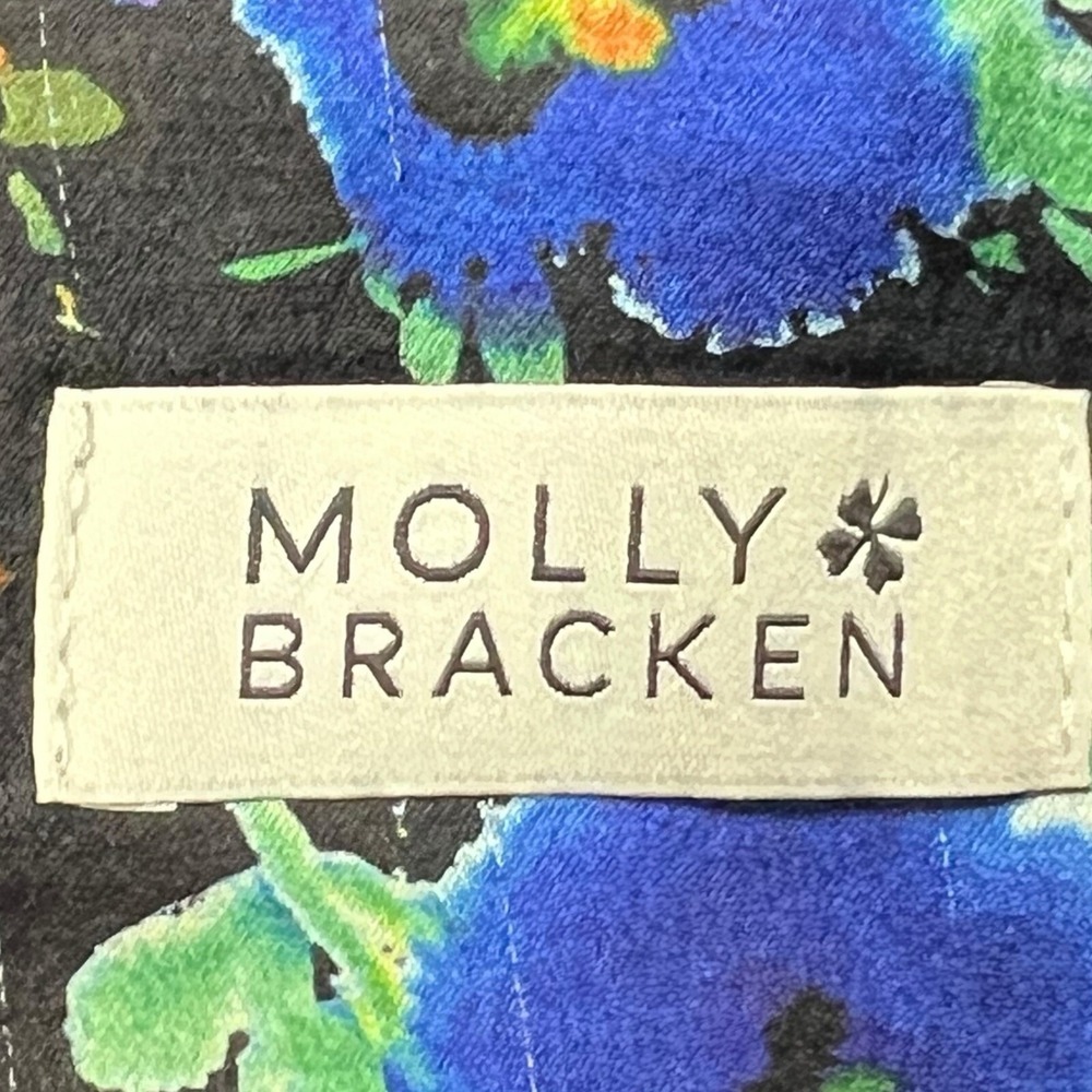 Molly Bracken Pleated Dress Black Floral V-Neck Short Sleeve‎ Boho Flowy Chic - Picture 6 of 10